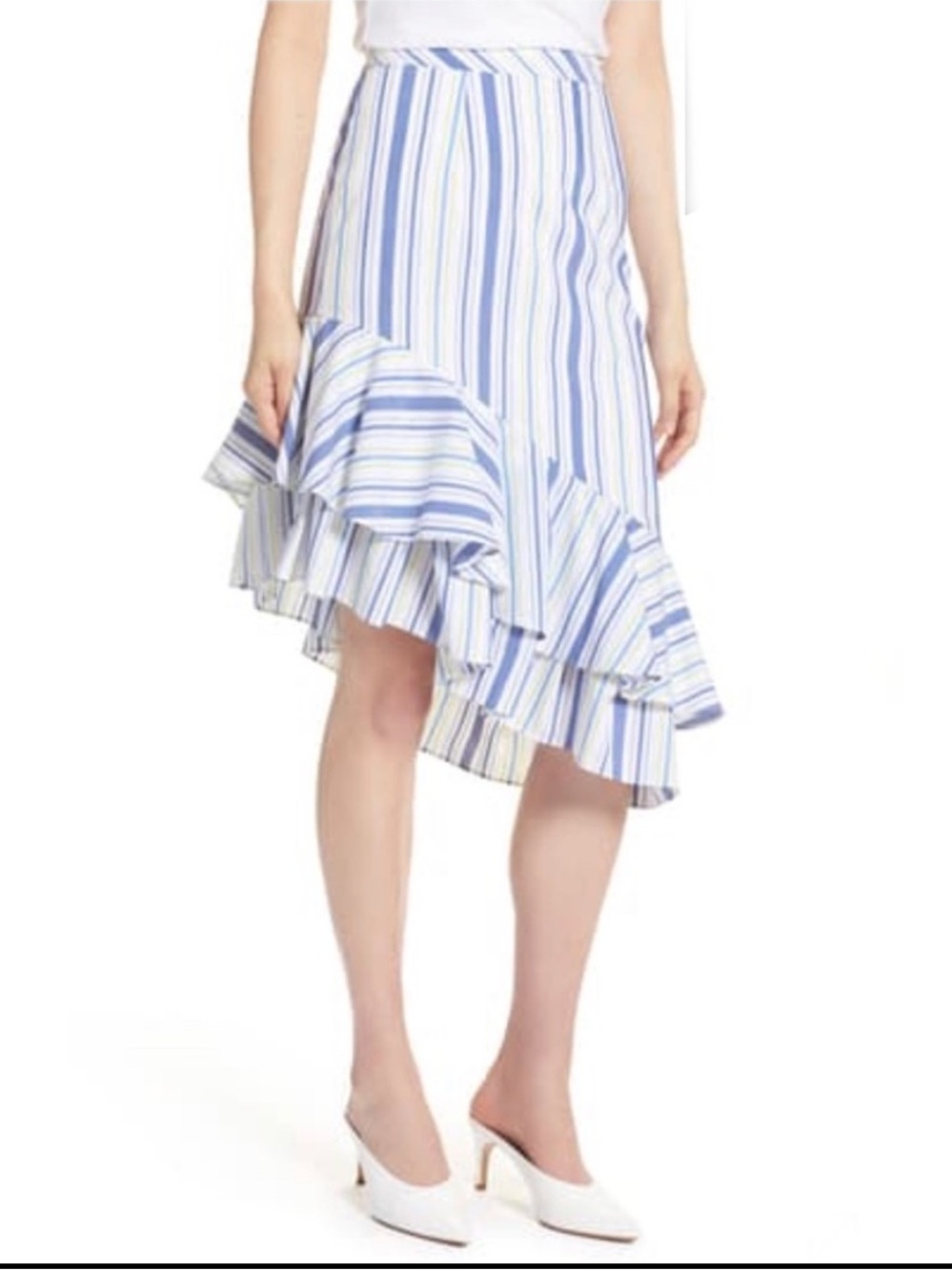 Halogen Ruffle Hem Stripe Skirt NWOT
